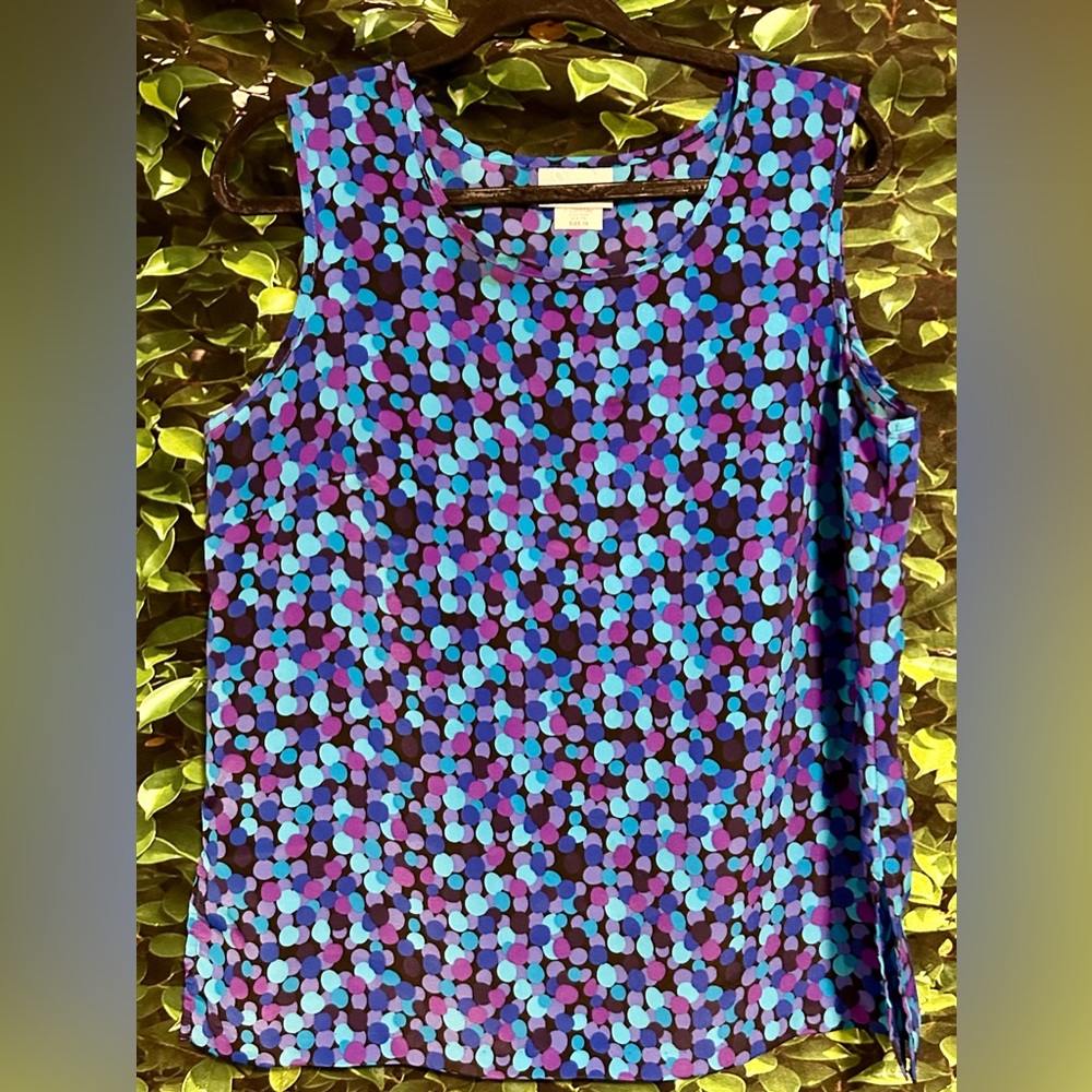Swann Sleeveless Tank Top Blouse Blue Circles Women’s 16